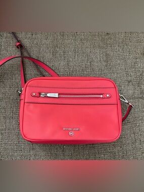 Michael Kors Coral-Red Crossbody Bag with Front Zip